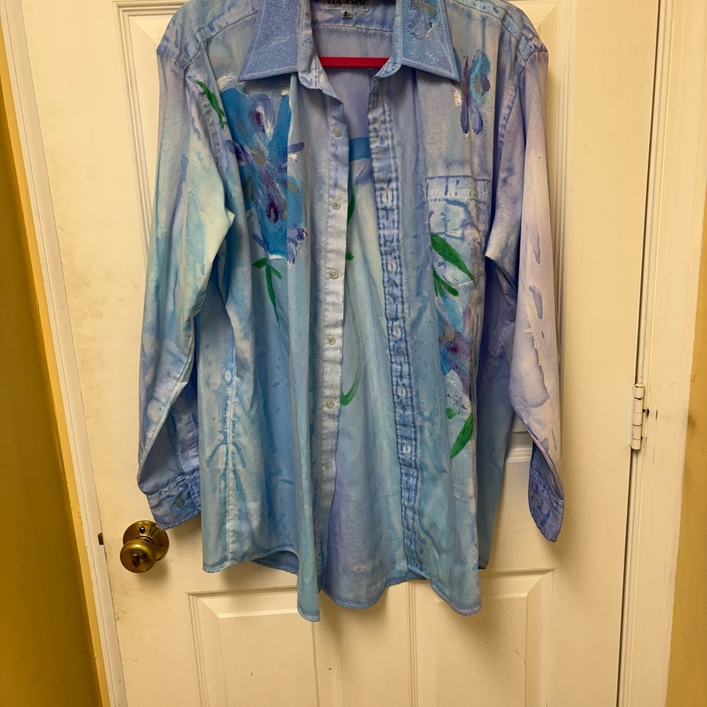Elegant Light‎ Blue Floral Women's Blouse